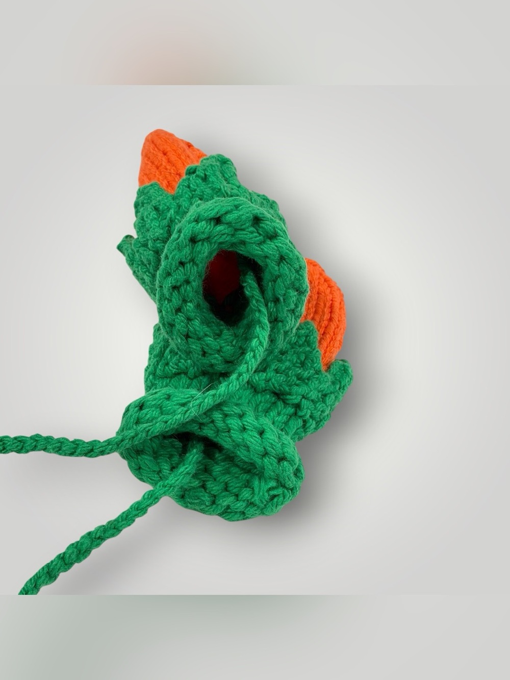 Hand-Knit Orange & Green Kids Mittens with Attached String  0-12 Months - Picture 3 of 10